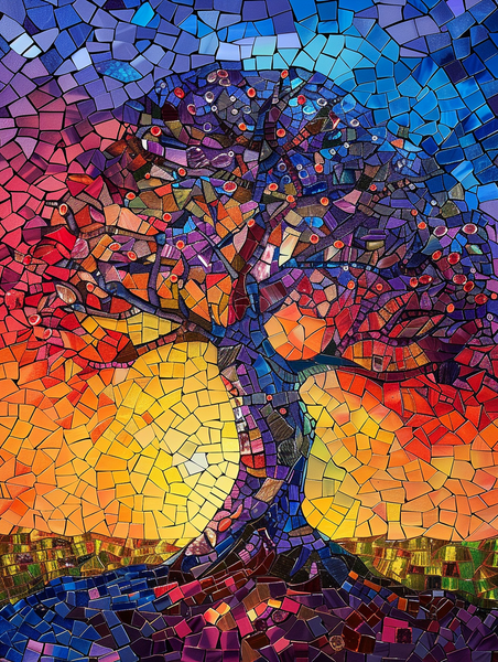 Baum Mosaik Fensterbild