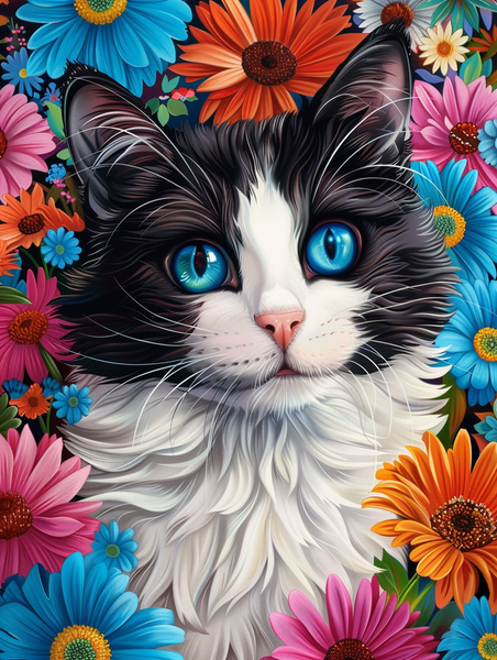 Katze mit Blumen