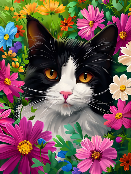 Katze mit Blumen