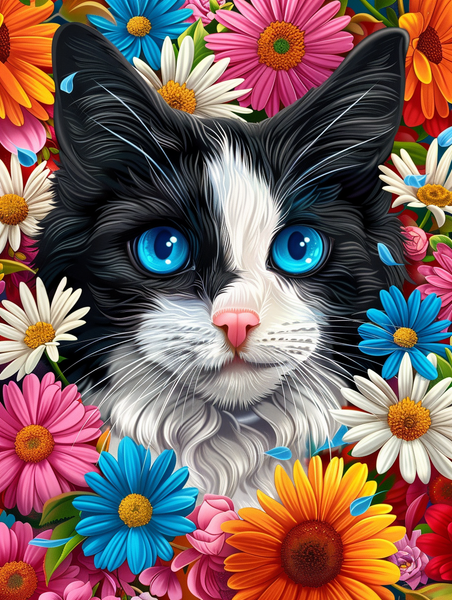 Katze mit Blumen