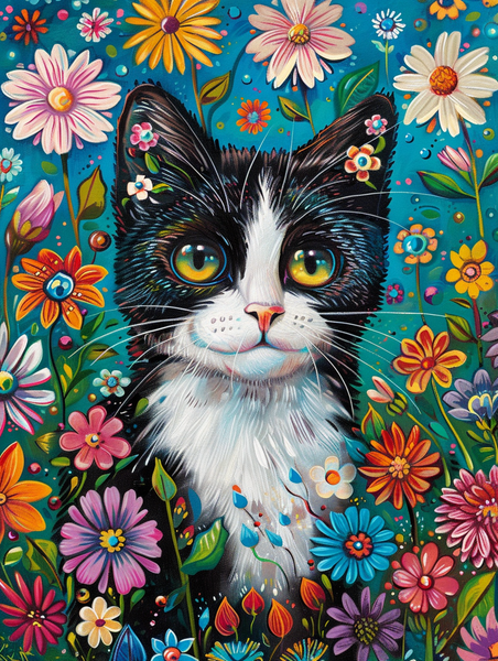 Katze mit Blumen