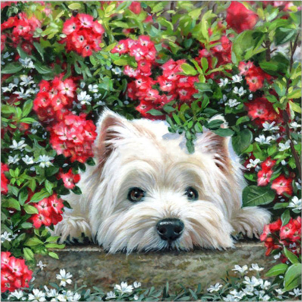 Hund mit Blumen