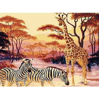 Giraffe und Zebras